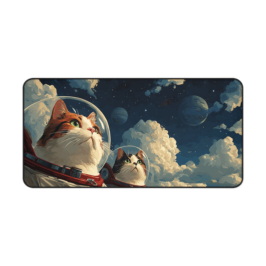 Astronaut Cats Desk Mat, Cat Lover Keyboard Mat
