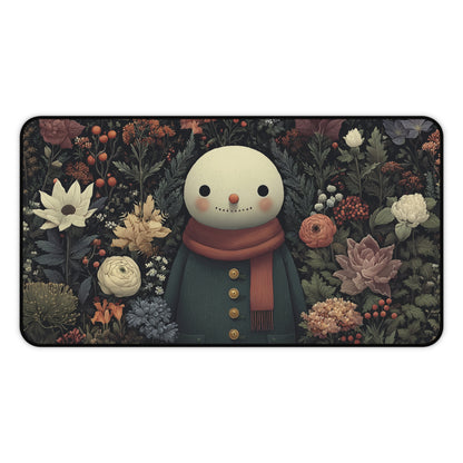 Snowman Desk Mat, Christmas Floral Desk Pad