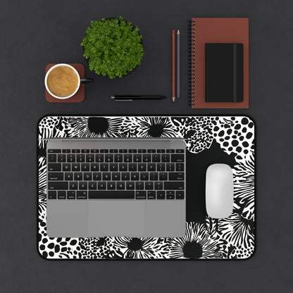 Abstract Flower Desk Mat: Modern Black & White Design