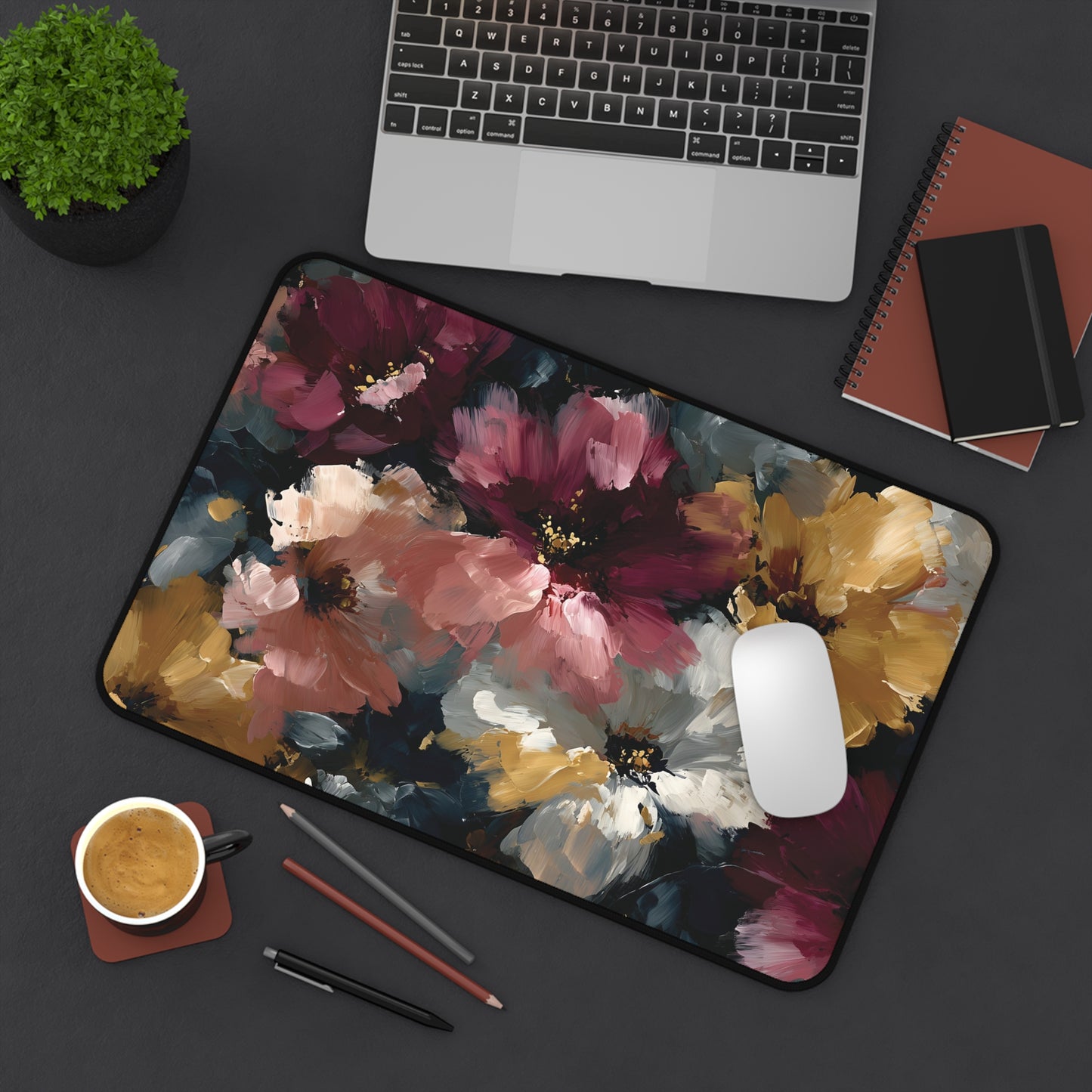 Floral Oil-Paint Desk Mat: Vintage Bloom Mouse Pad