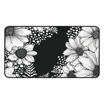 White Daisy Desk Mat: Bold Black & White Floral Mouse Pad