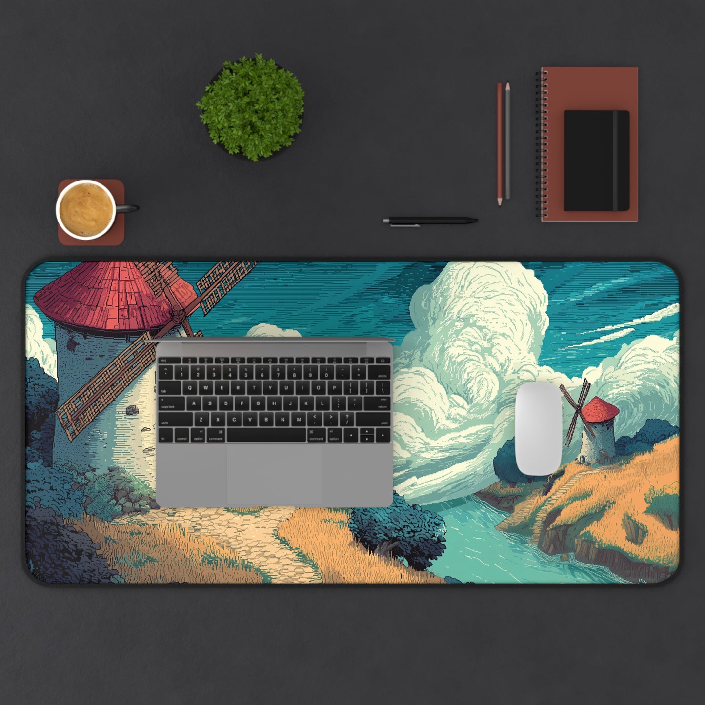 Pixel Art Desk Mat: Country Windmill Mouse Pad