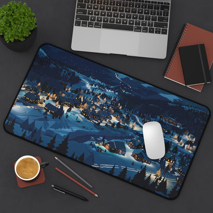 Snowy Christmas Town Desk Mat, Winter Desk Pad