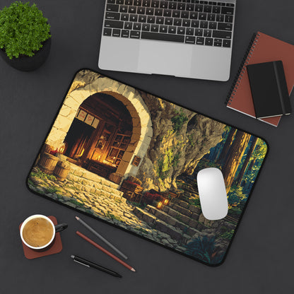 Pixel Art Desk Mat: Forest Cave Mouse Pad