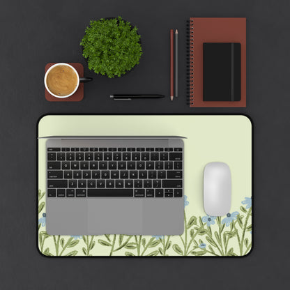 Blue Flower Desk Mat: Forget-Me-Not Meadow on Sage Green