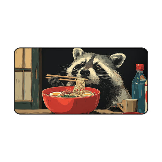 Raccoon Ramen Desk Mat, Cute Anime Noodle Mouse Pad