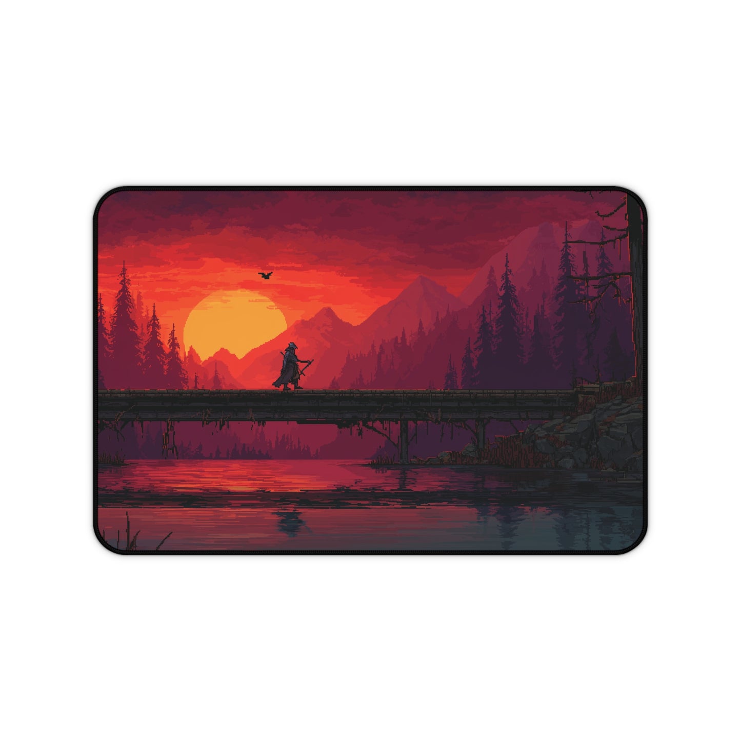 Samurai at Sunset: Pixel Art Desk Mat & Mouse Pad