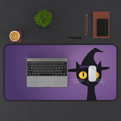 Spooky Cat Desk Mat, Purple Halloween MousePad XL