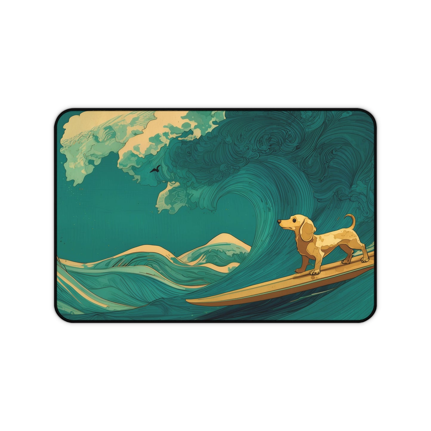 Surfing Dachshund Dog Ocean Wave Desk Mat