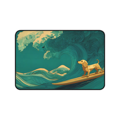 Surfing Dachshund Dog Ocean Wave Desk Mat