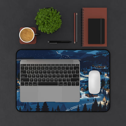 Snowy Christmas Town Desk Mat, Winter Desk Pad