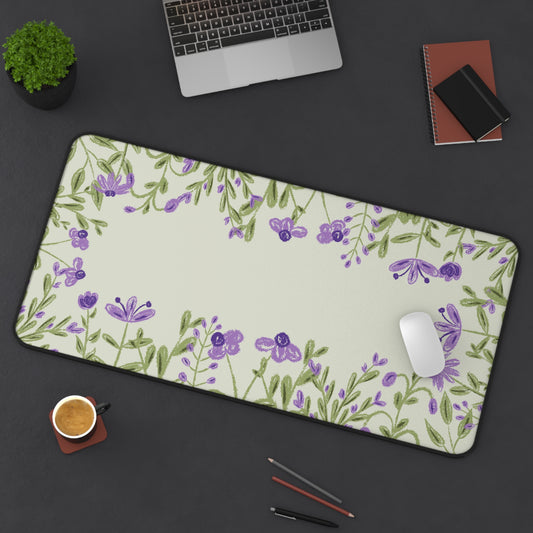 Lavender Floral Desk Mat: Purple Flowers on Sage Green