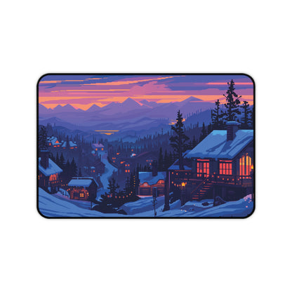 Pixel Art Snowy Mountain Desk Mat, Christmas Office Decor