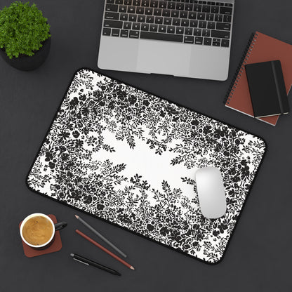 White Desk Mat with Black Flowers