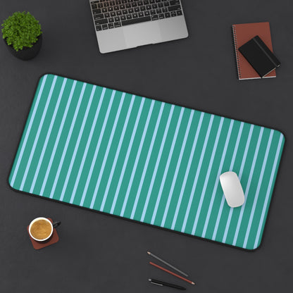 Teal and Light Blue Striped Desk Mat