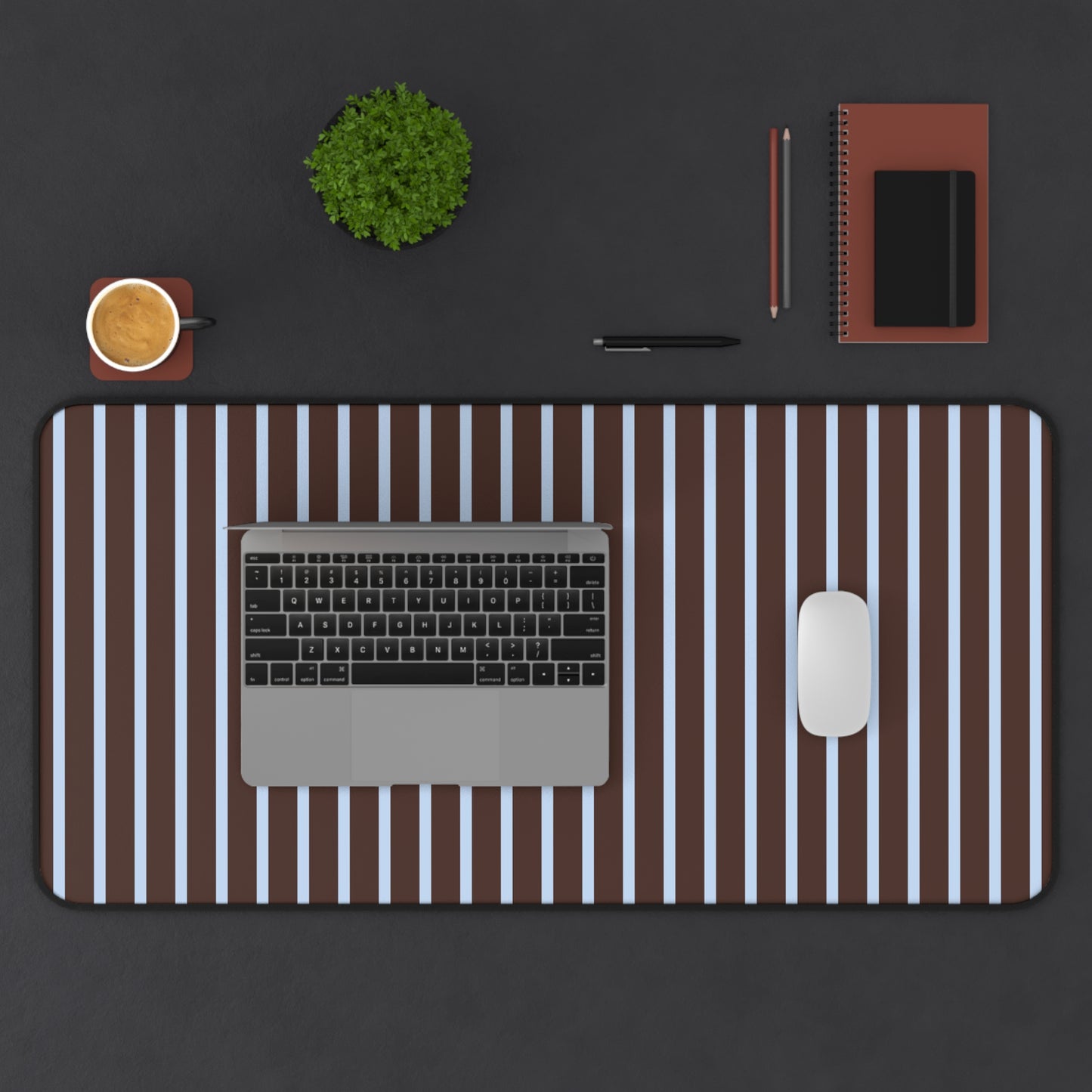 Striped Brown & Blue Desk Mat — Modern Minimalist Mousepad