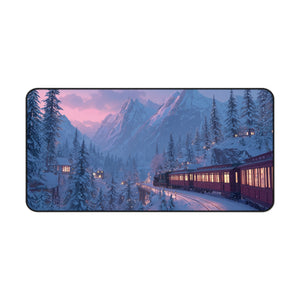 Christmas Winter Landscape Desk Mat, Red Train Desk Pad
