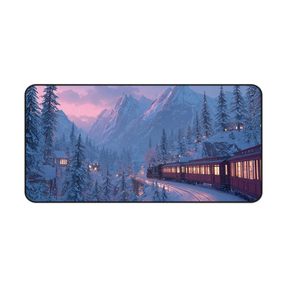 Christmas Winter Landscape Desk Mat, Red Train Desk Pad