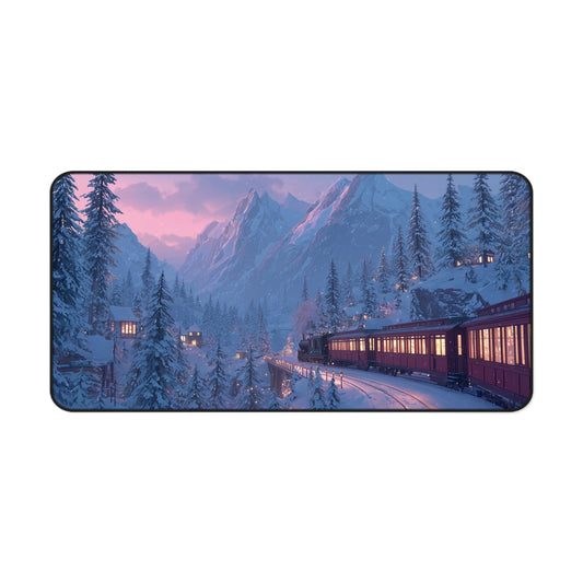 Christmas Winter Landscape Desk Mat, Red Train Desk Pad