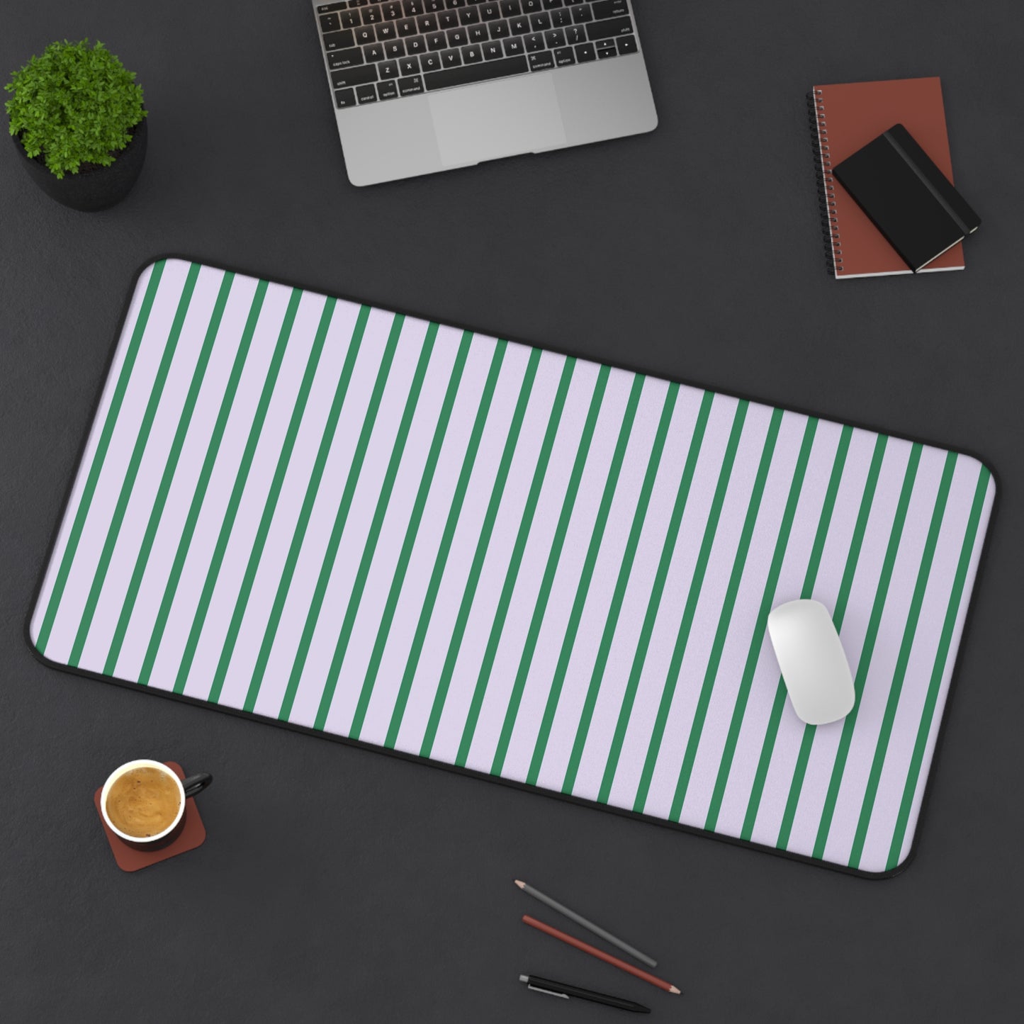 Pastel Purple and Green Stripes Desk Mat