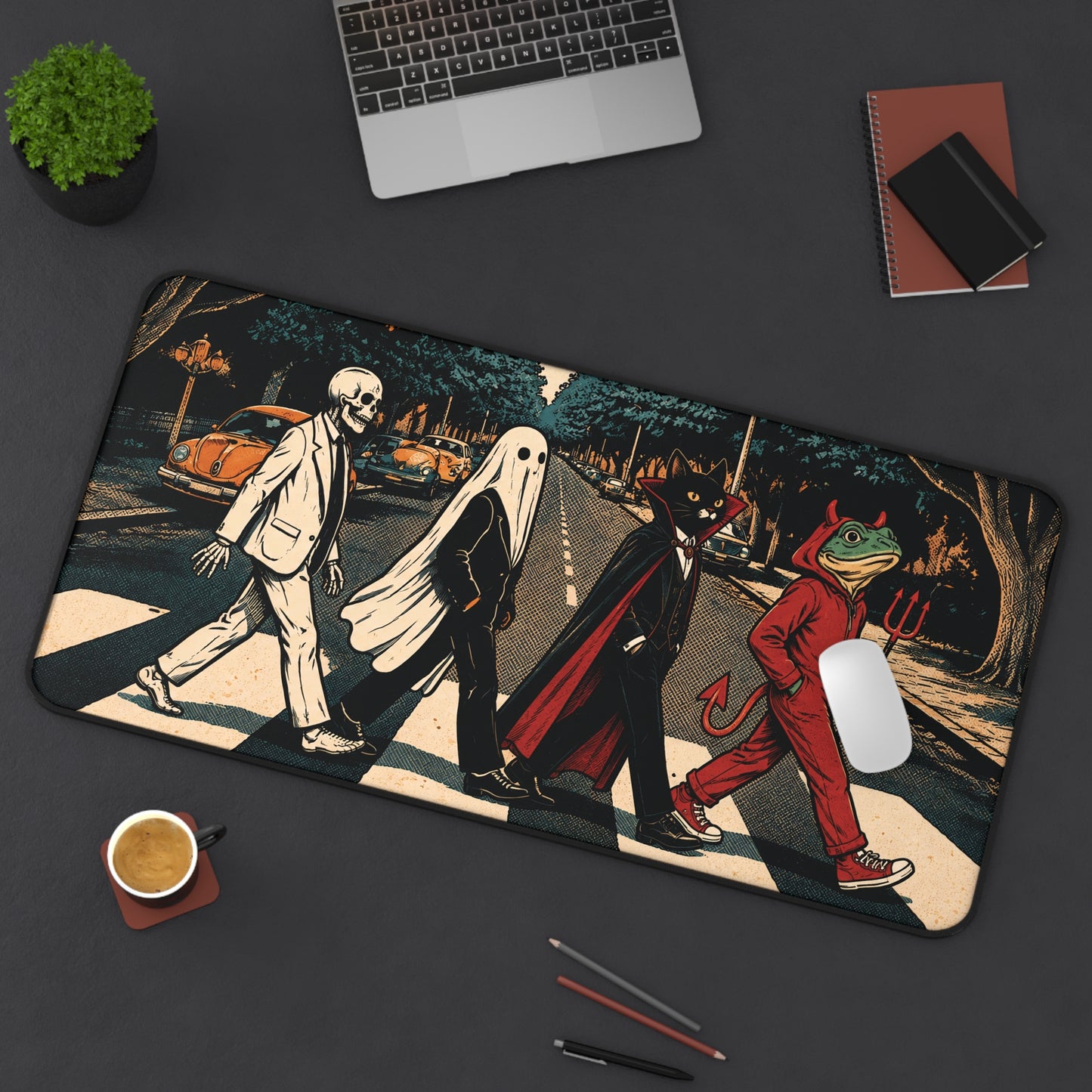 Halloween Monster Crosswalk Desk Mat: Retro Halftone Parade
