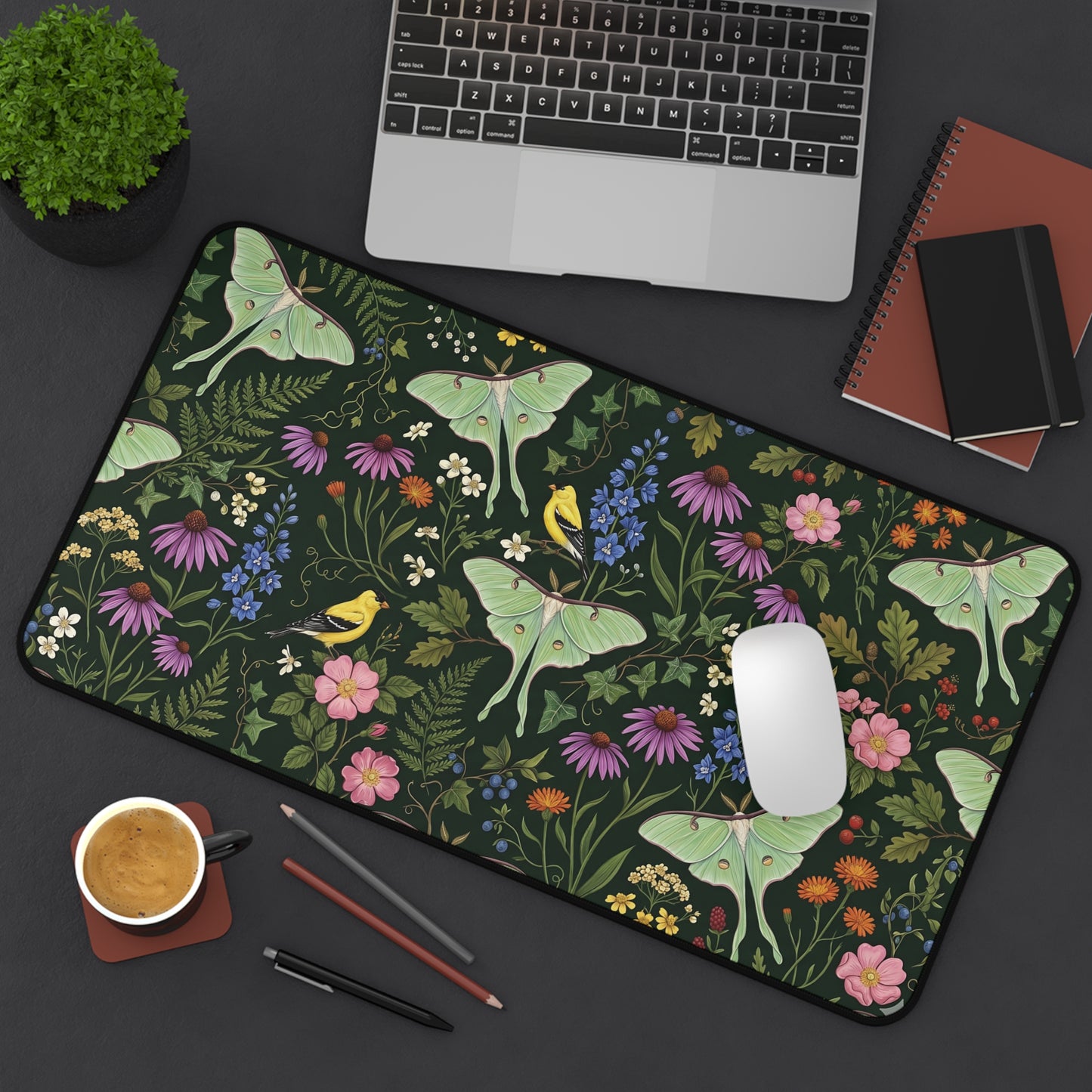 Luna Moth Desk Mat: Botanical Cottagecore Mouse Pad