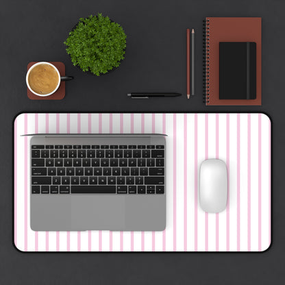 White and Pastel Pink Striped Desk Mat for Cute Office Decor