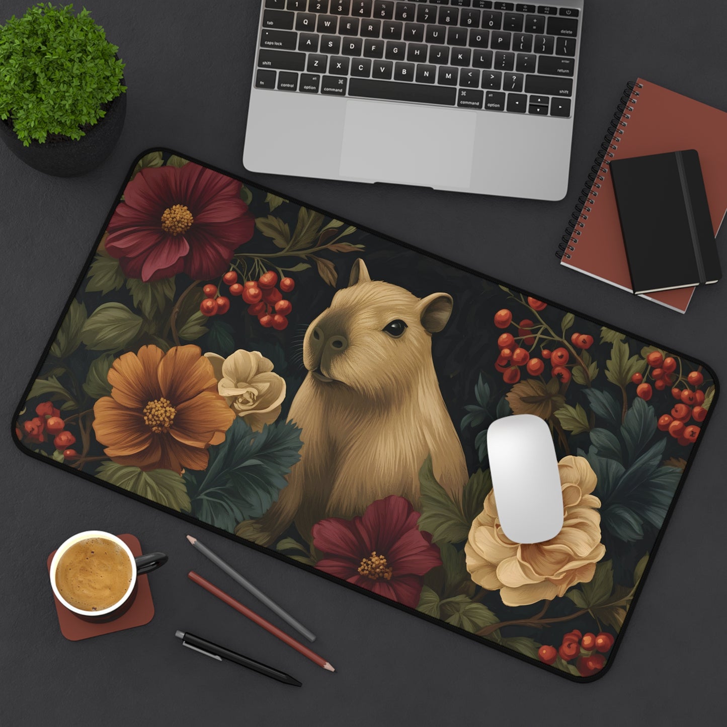 Vintage Capybara Floral Desk Mat
