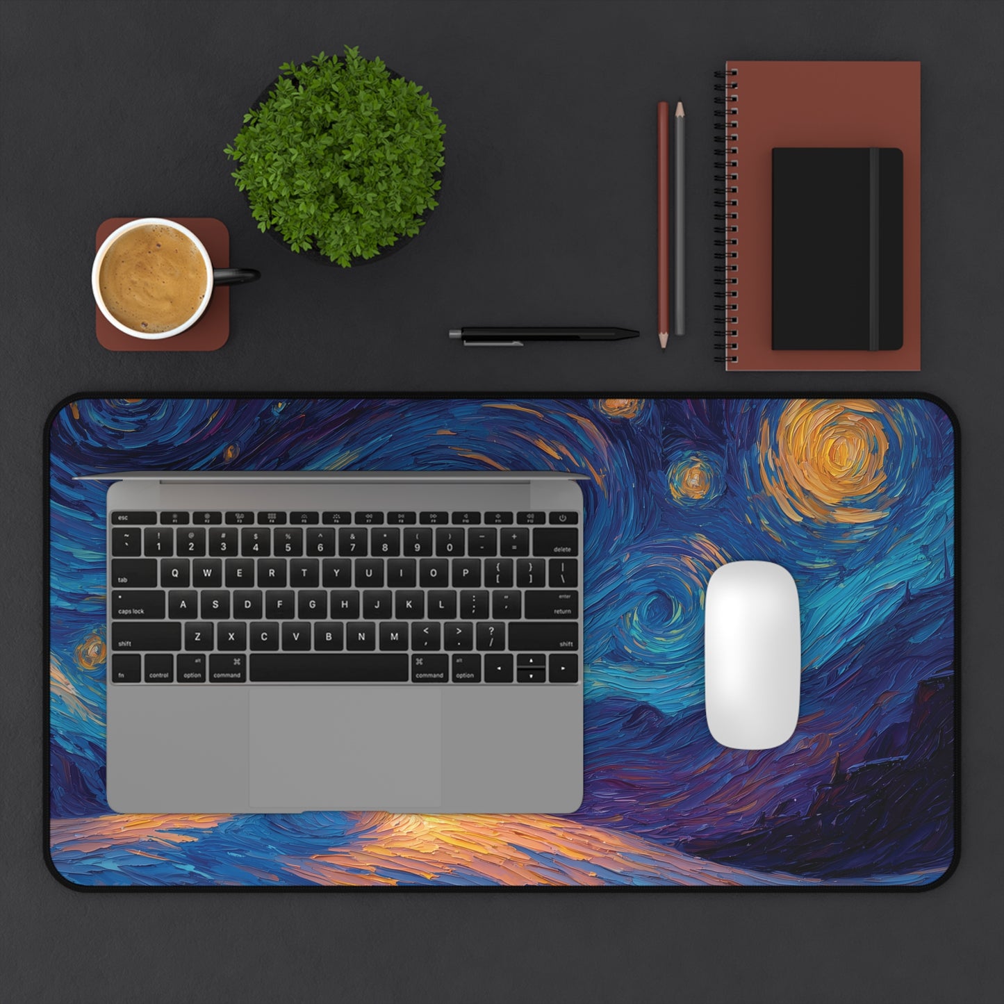 Snowman Desk Mat, Starry Christmas Night Mouse Pad