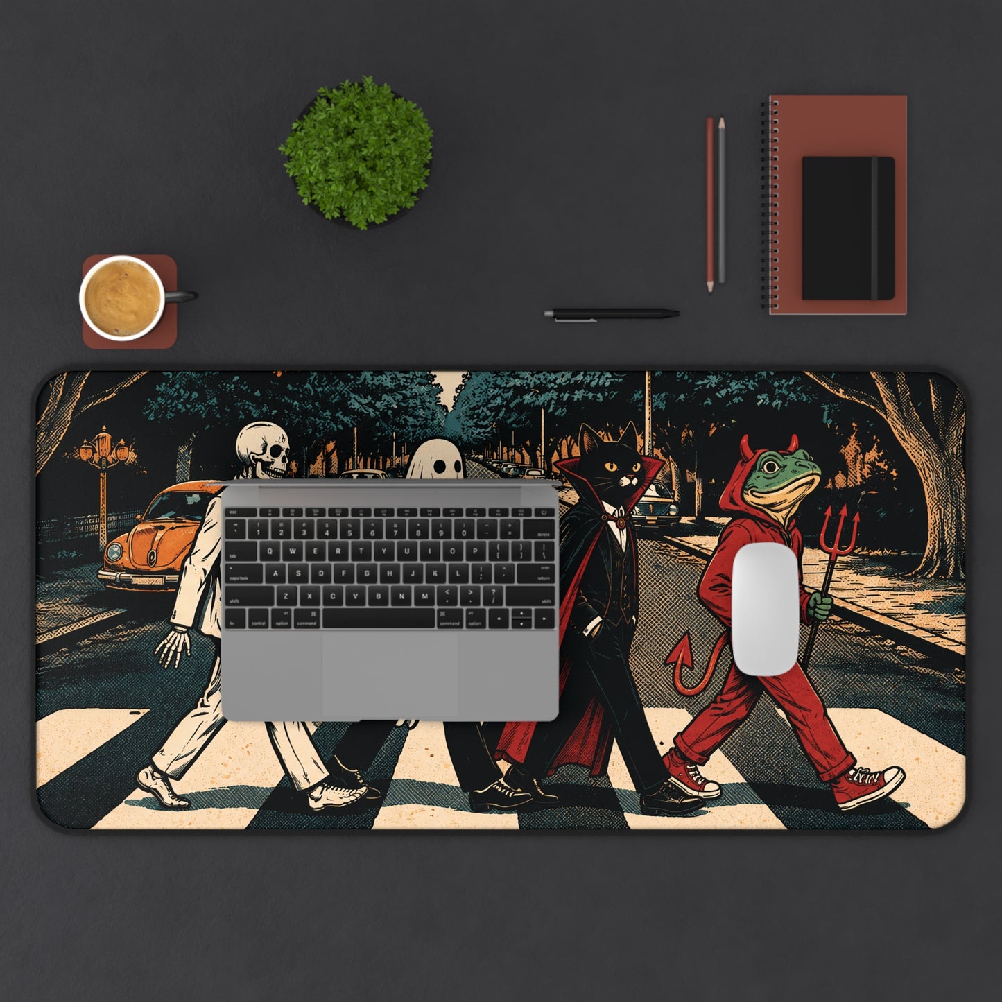 Halloween Monster Crosswalk Desk Mat: Retro Halftone Parade