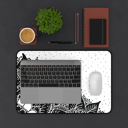 Henna Mandala Desk Mat: Black & White Boho Design
