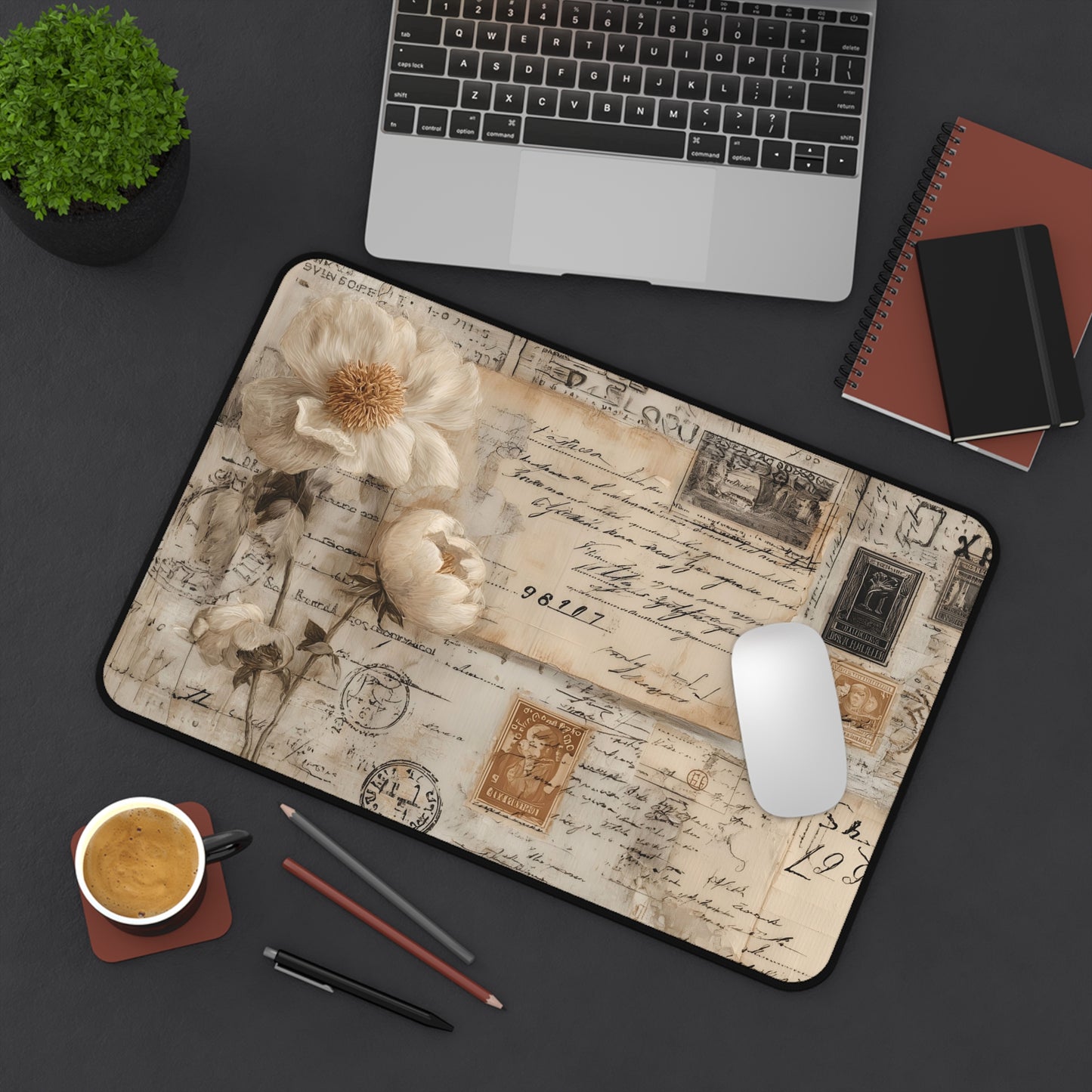 Vintage Floral Desk Mat: Antique Postcard Mouse Pad