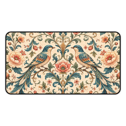Chinoiserie Desk Mat: Large Vintage Bird Mouse Pad