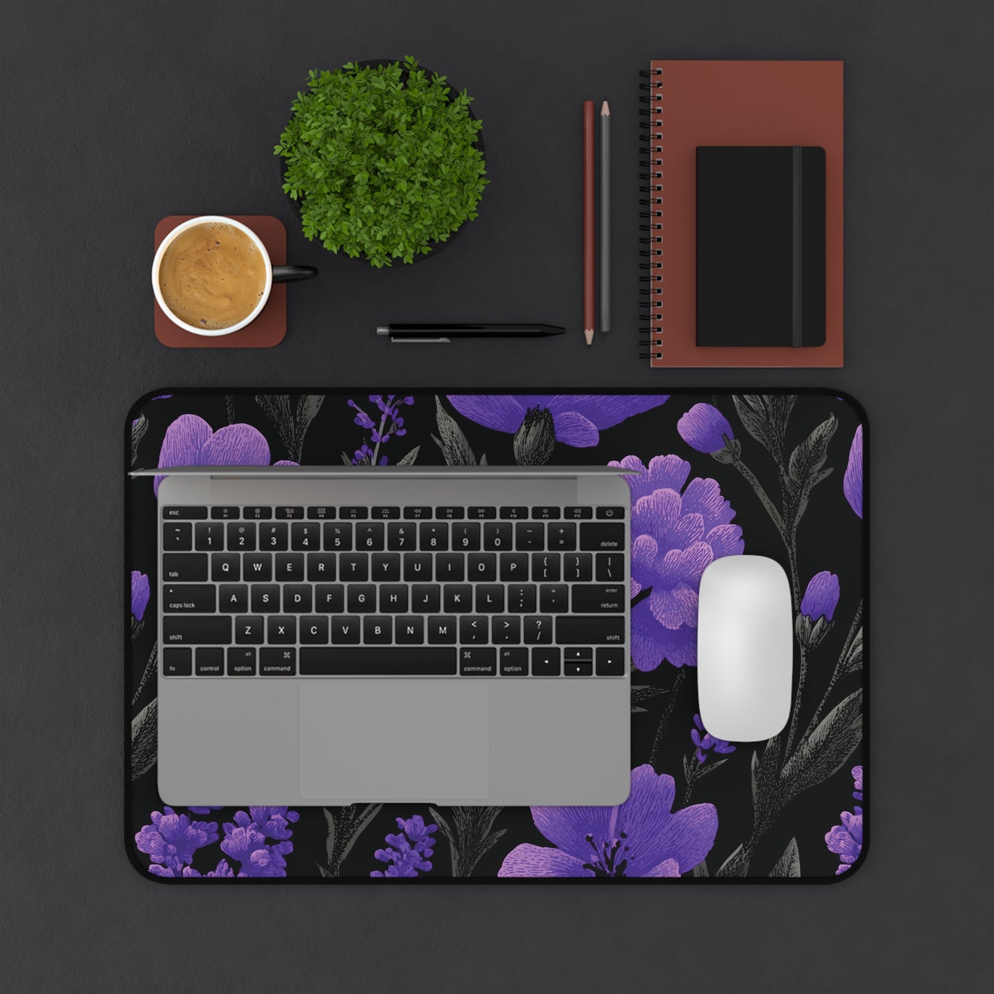 Floral Desk Mat Purple Moody, Gothic Flowers Mouse Pad