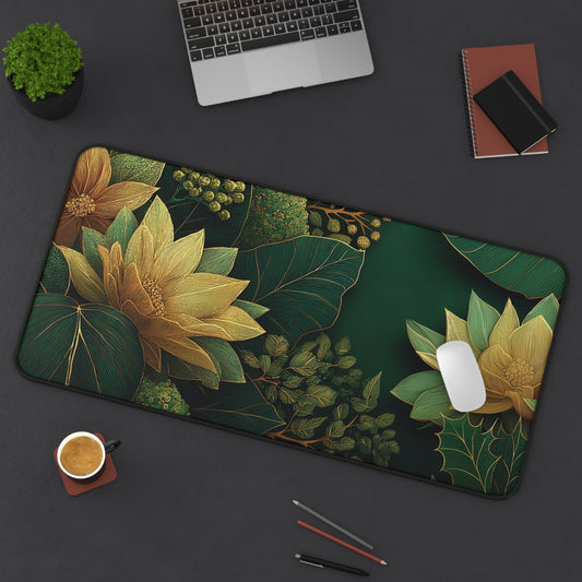 Green Floral Desk Mat for Christmas Office Decor
