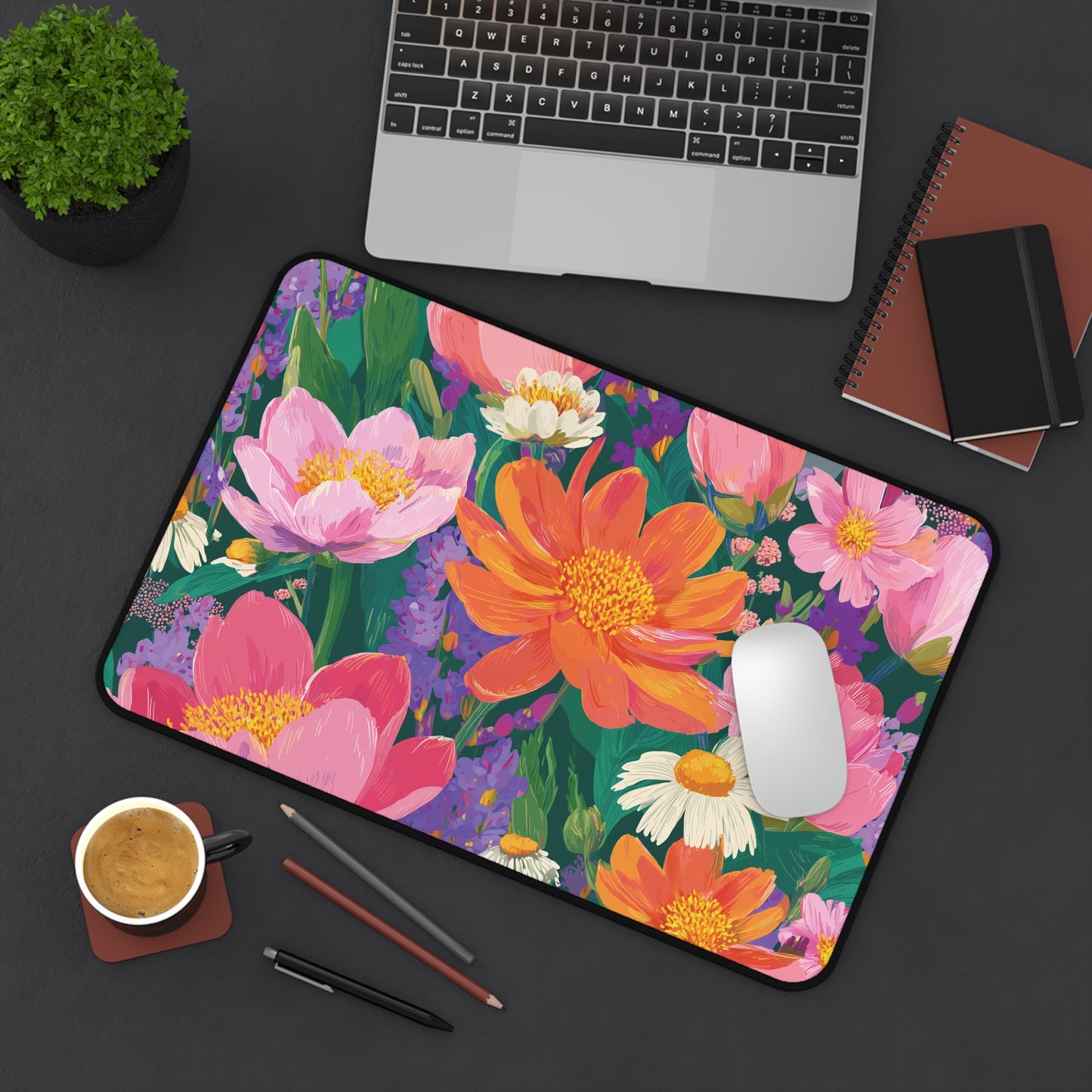 Colorful Wildflower Desk Mat, Painting Flowers Mouse Pad