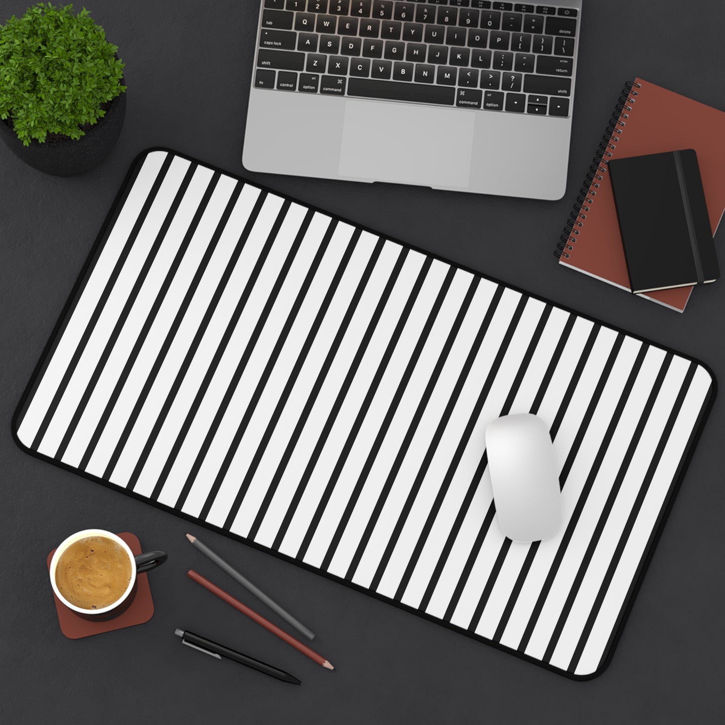 Minimal Black & White Striped Desk Mat