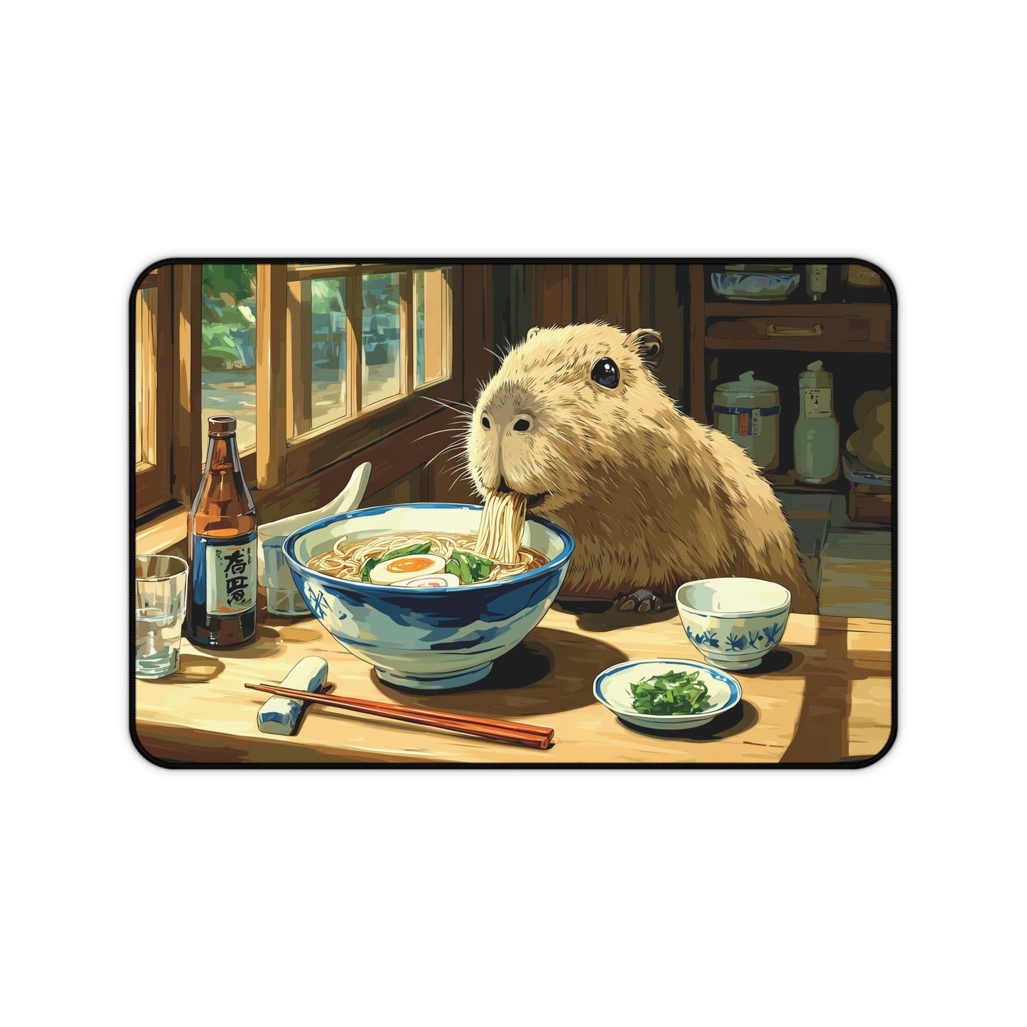 Capybara Ramen Desk Mat, Funny Anime Animal Mouse Pad