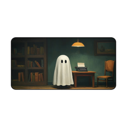 Ghost Writer Desk Mat: Cozy Study Halloween Illustration