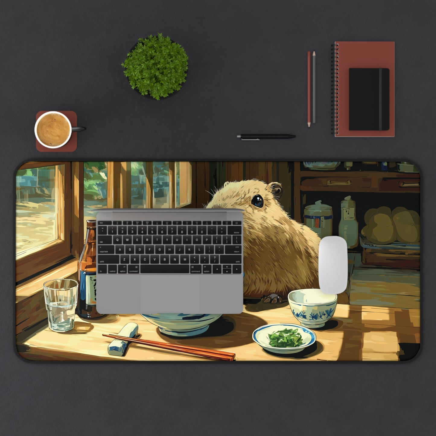 Capybara Ramen Desk Mat, Funny Anime Animal Mouse Pad