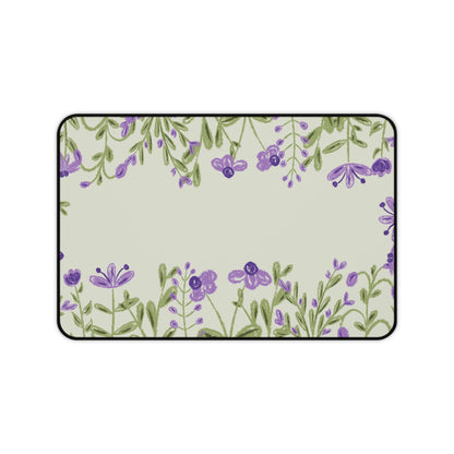 Lavender Floral Desk Mat: Purple Flowers on Sage Green