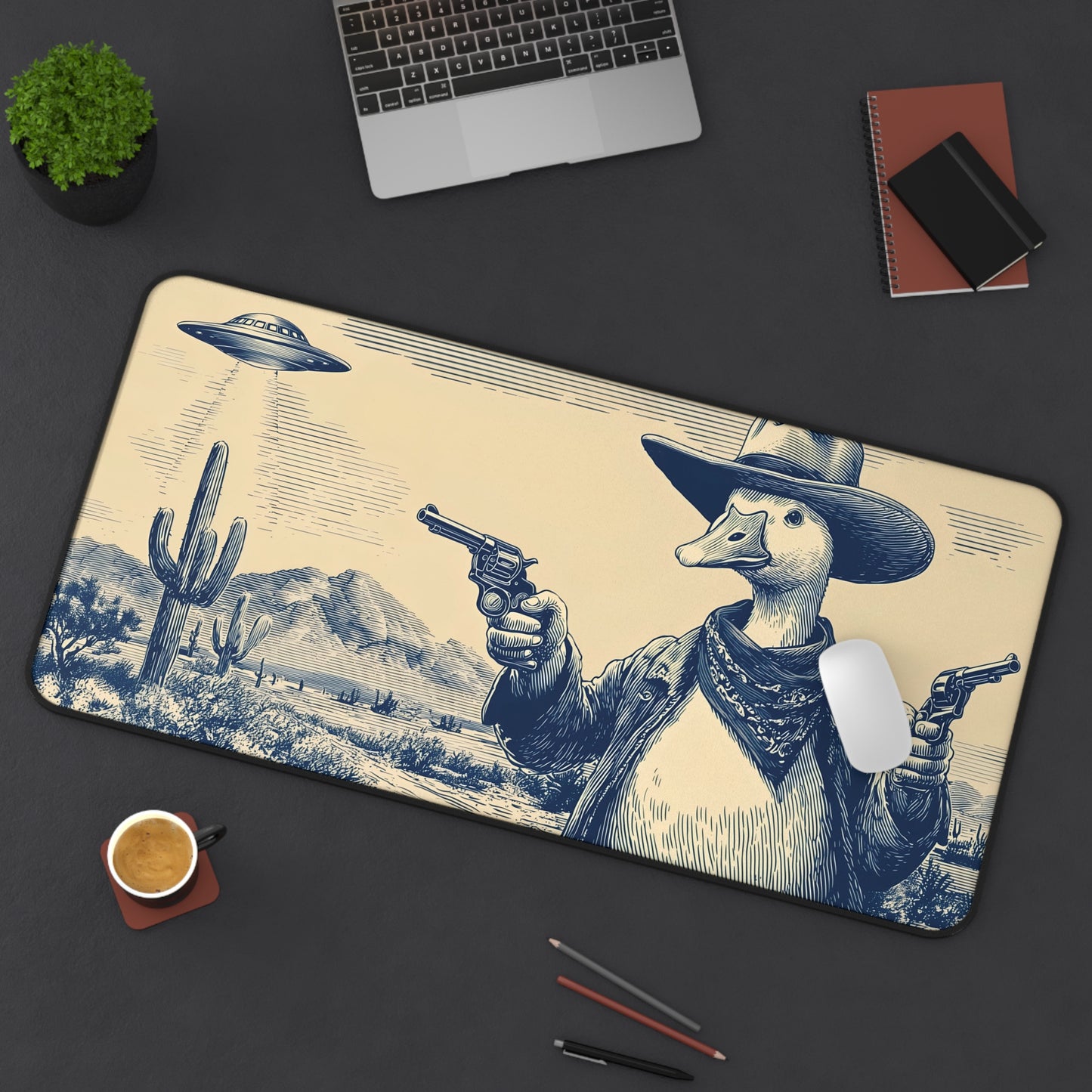 Silly Goose Cowboy Desk Mat: Vintage Western UFO Mouse Pad