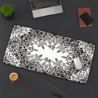 White Desk Mat with Black Flowers
