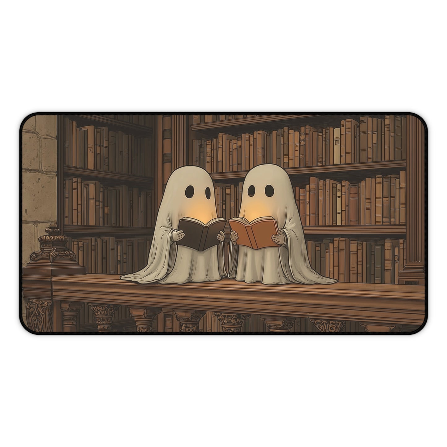 Bookworms Ghosts Desk Mat, Halloween Vibes Mouse Pad XL