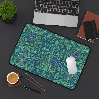 Teal Paisley Desk Mat: Boho Floral Design