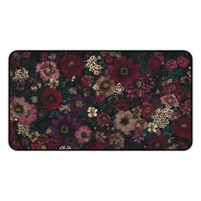 Dark Floral Desk Mat: Moody Burgundy & Plum Flower Print