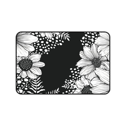 White Daisy Desk Mat: Bold Black & White Floral Mouse Pad