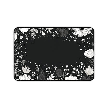 Night Garden Desk Mat: Whimsical White Flowers on Black