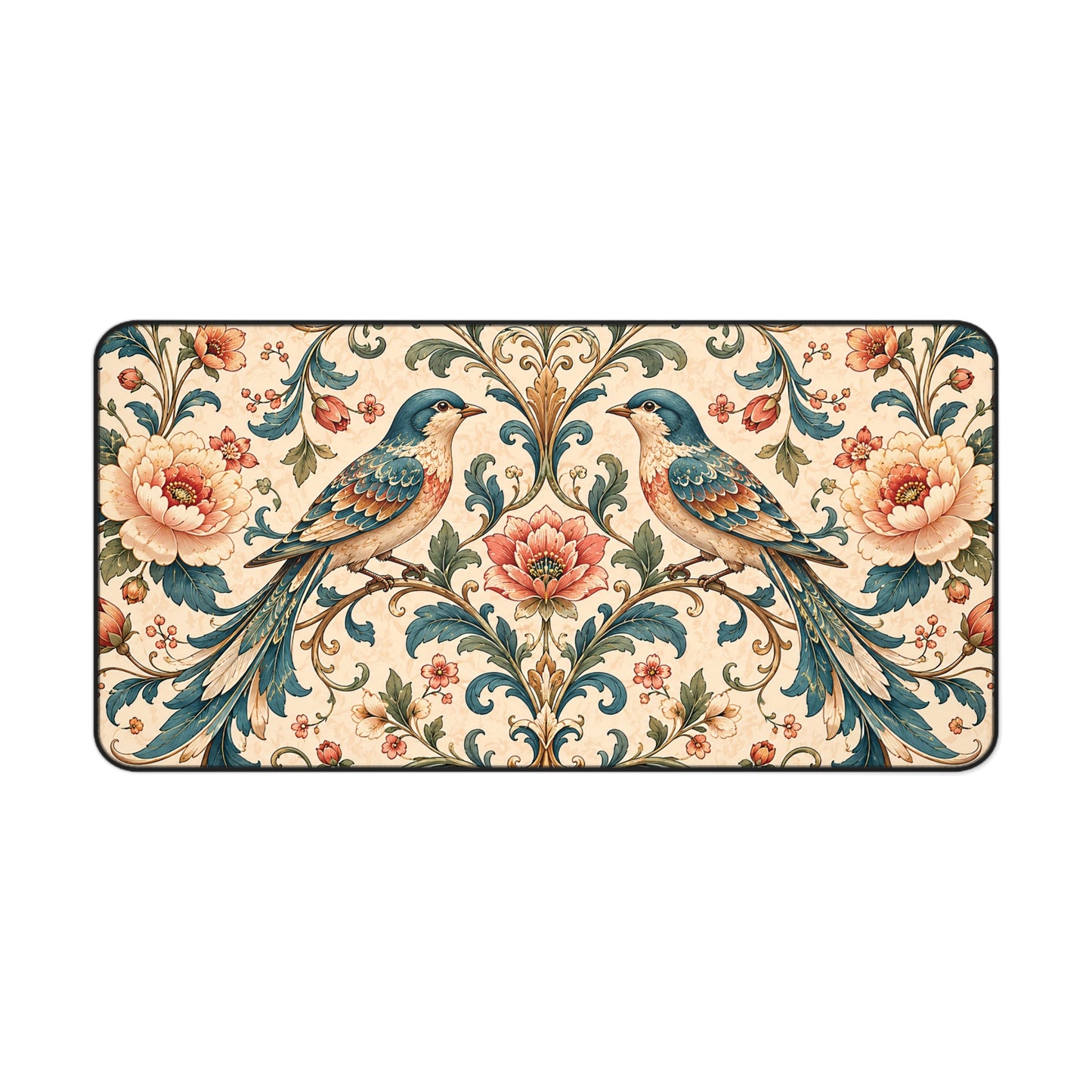 Chinoiserie Desk Mat: Large Vintage Bird Mouse Pad