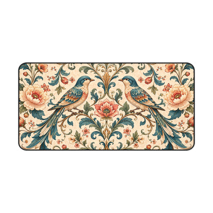 Chinoiserie Desk Mat: Large Vintage Bird Mouse Pad